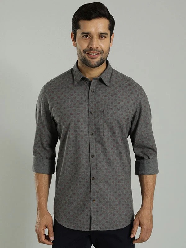 Indian Terrain Men All Over Print Dark Grey Shirt
